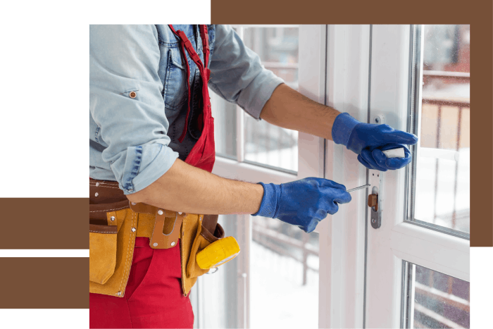 Technician working on wooden door