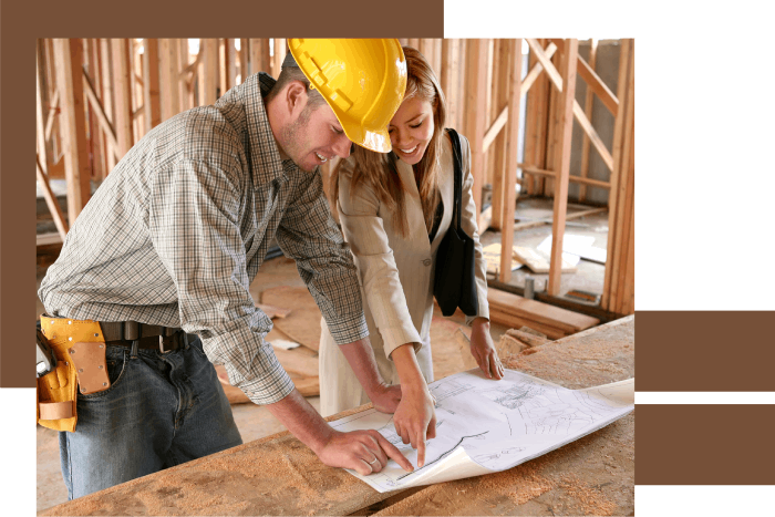 Technician checking map with client